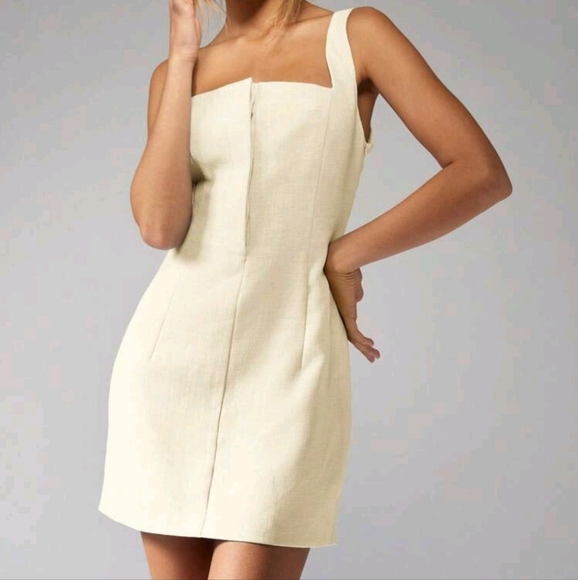 Linen Feel Square Neck Sleeveless Mini Dress Perfect For Summer Wedding Guest - Picture 1 of 4